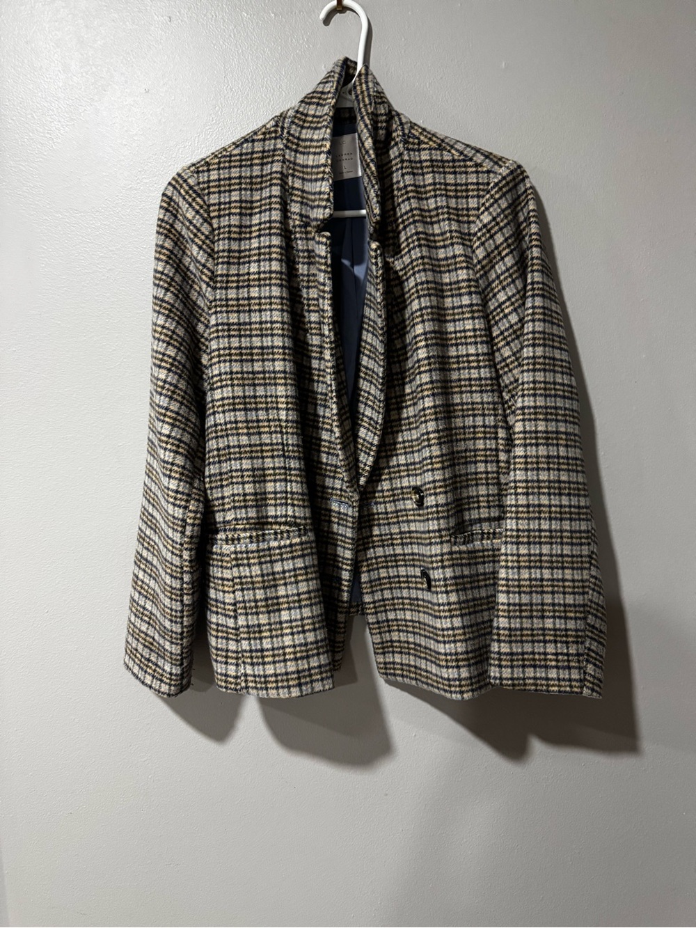 LC Lauren Conrad Multi Blues & Cream Plaid Blazer Jacket